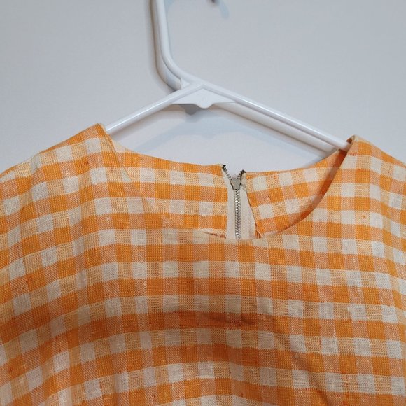 Vintage Dress Handmade Orange White Check Zip Back 3/4 Sleeve Size 10/12 - Picture 5 of 8